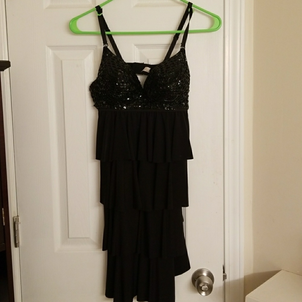 Black beaded ruffled dress